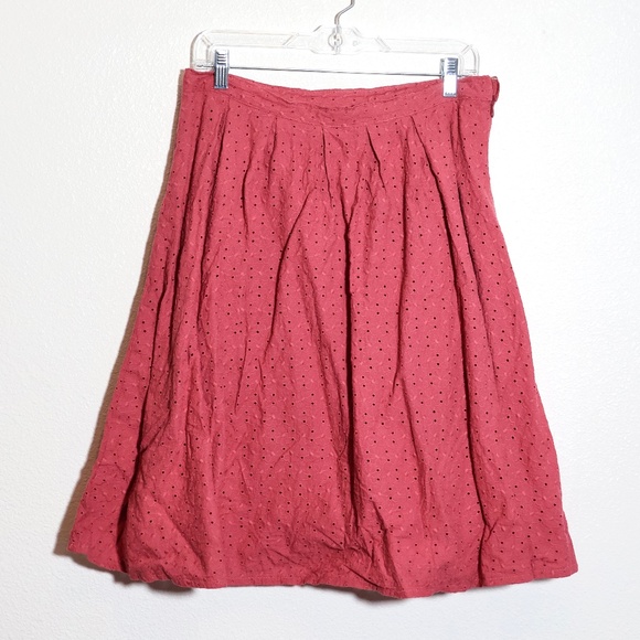 Modcloth Dusty Pink Eyelet Embroidered A-Line Lined Cotton Midi Skirt SIZE L - Picture 1 of 8